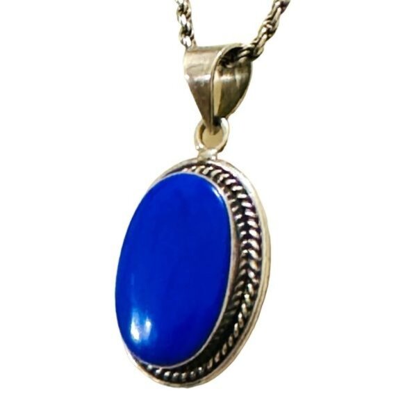 Lapis Lazuli Vintage Pendant 925 Mexico Silver 1.25” X 1” Artisan Crafted - Picture 9 of 11